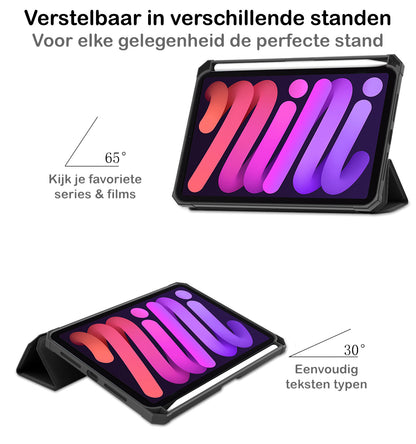 iPad Mini 6 Trifold Bookcase Hoes met Penhouder voor Apple Pen - Zwart