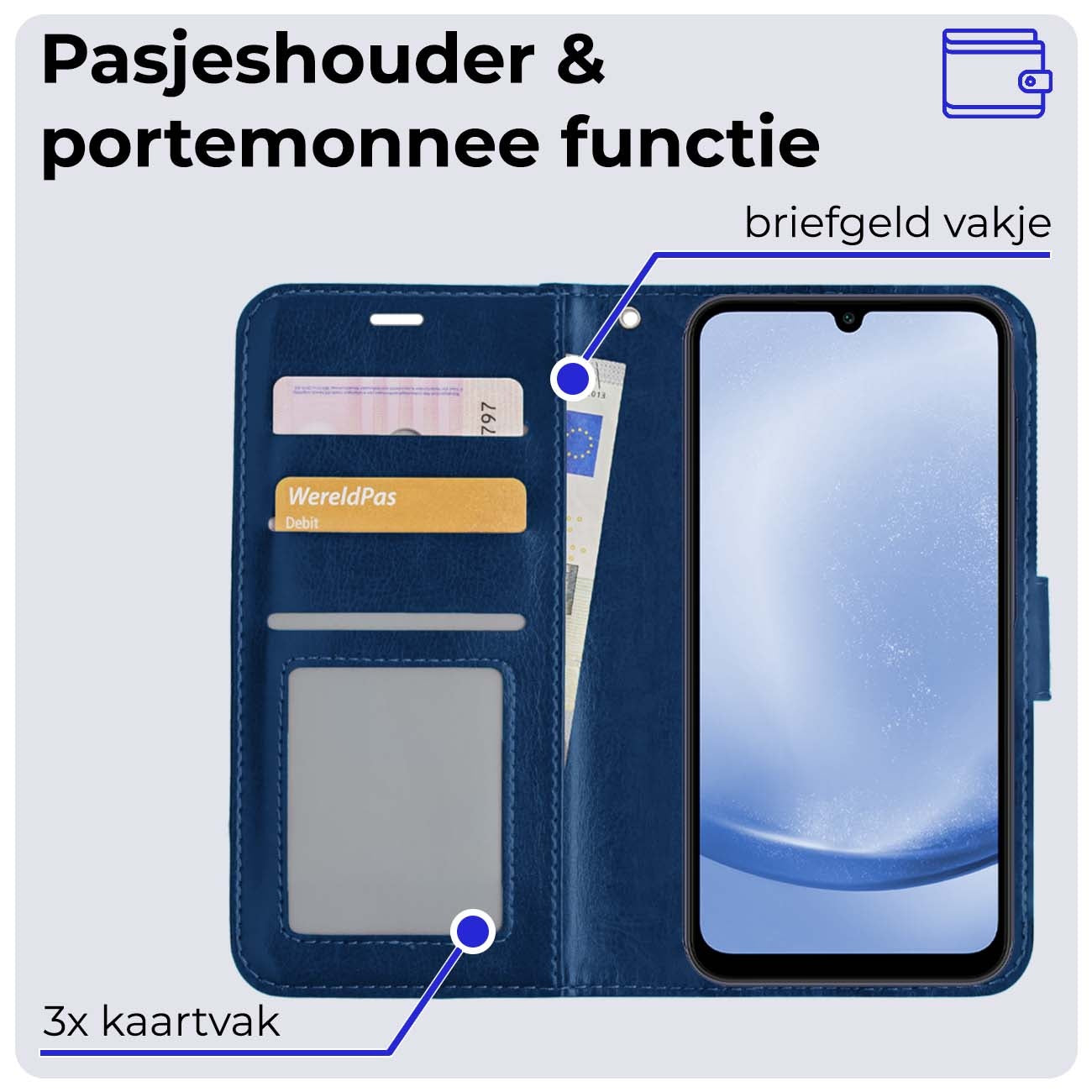 Samsung A25 Hoesje Book Case Kunstleer - Donkerblauw