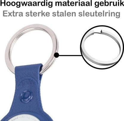 Apple AirTag Sleutelhanger Hoesje Leer - Donkerblauw