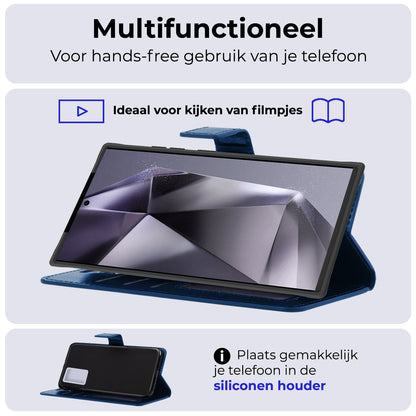Samsung S24 Ultra Hoesje Bookcase Cover met Kaarthouder - Donkerblauw