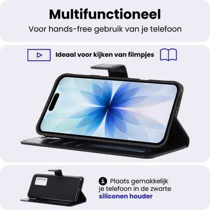 iPhone 17 Hoesje Bookcase Cover met Kaarthouder - Zwart