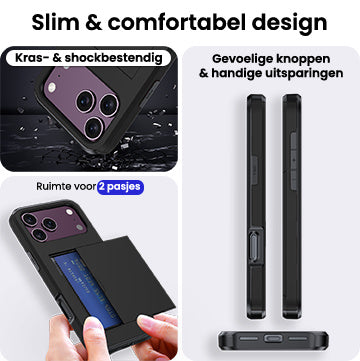 iPhone 18 Pro Hoesje Kaarthouder Hard Case Shockproof - Zwart
