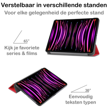 iPad Pro 2022 (12.9 inch) Trifold Bookcase Hoes - Rood