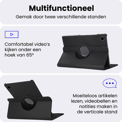 Samsung Galaxy Tab A9 Plus Trifold Bookcase Hoes 360 Graden Draaibaar - Zwart