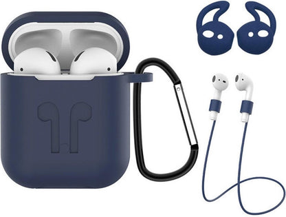 AirPods 1 Hoesje Siliconen 3-in-1 met Clip - Donkerblauw