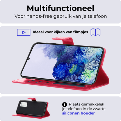 Samsung S20 Plus Hoesje Bookcase Cover Uitneembaar - Donkerroze