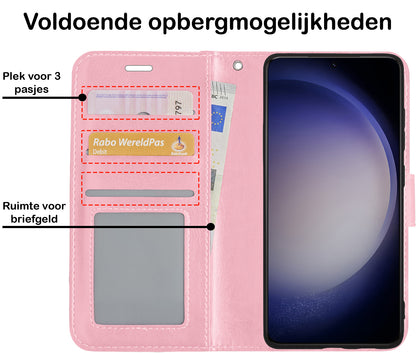 Samsung S23 Ultra Hoesje Bookcase Cover met Kaarthouder - Lichtroze