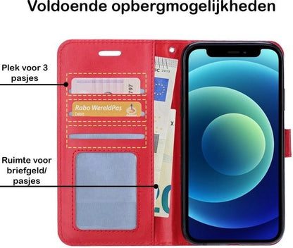 iPhone 12 Mini Hoesje Bookcase Cover met Kaarthouder - Rood