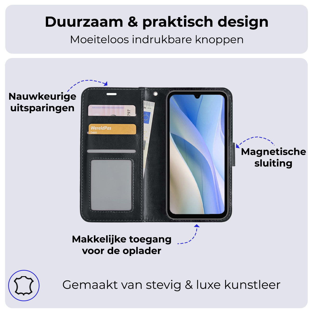 Samsung A15 Hoesje Book Case Kunstleer - Zwart