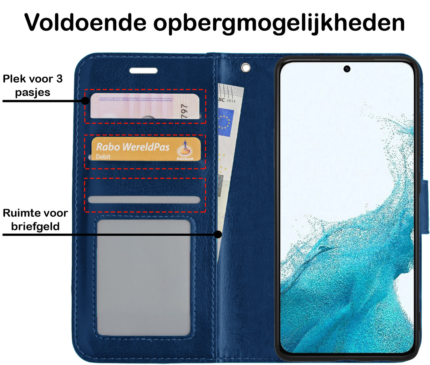 Samsung S22 Hoesje Book Case Kunstleer - Donkerblauw