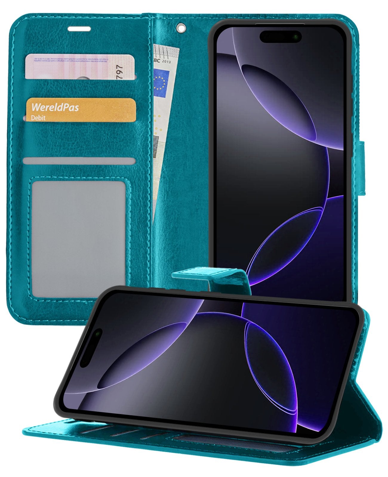 iPhone 16 Pro Max Hoesje Book Case Kunstleer - Turquoise