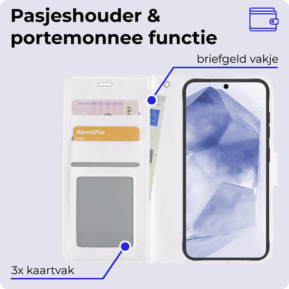 Samsung A55 Hoesje Bookcase Cover met Kaarthouder - Wit