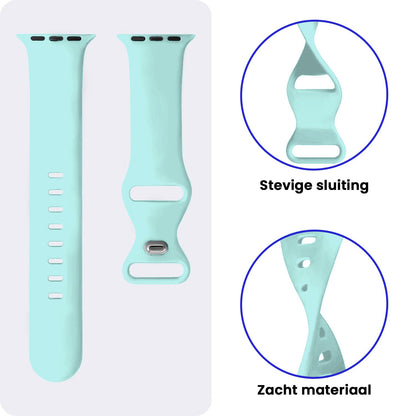 Apple Watch 1, 2, 3, 4, 5, 6, 7, 8, 9, SE - 38/40/41 mm Bandje Siliconen met verstelbare polsband - Mintgroen