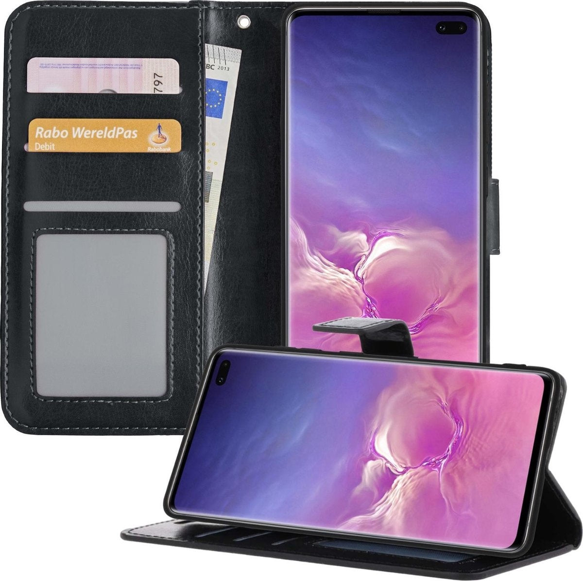 Samsung S10 Hoesje Book Case Kunstleer - Zwart