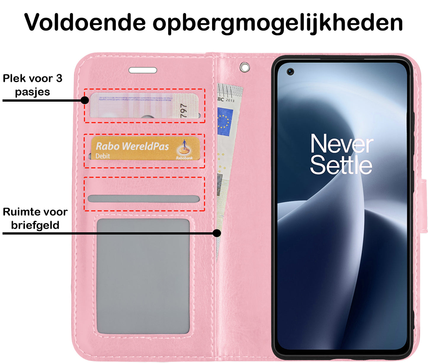 OnePlus Nord 2T Hoesje Book Case Kunstleer - Lichtroze