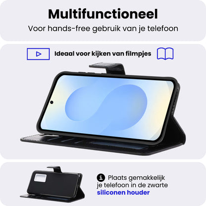 Samsung S25 FE Hoesje Bookcase Cover met Kaarthouder - Zwart
