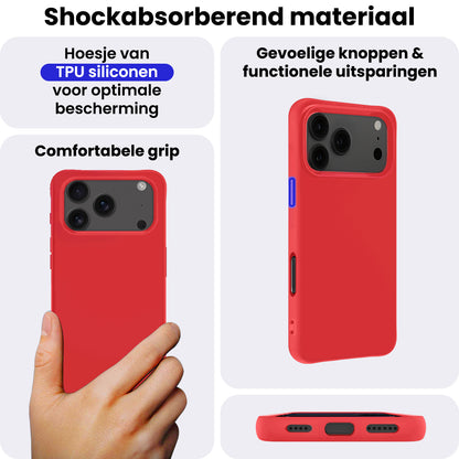 iPhone 17 Pro Hoesje Siliconen Backcover Lichtgewicht - Rood