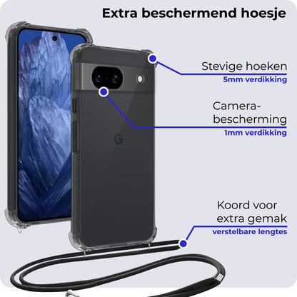 Google Pixel 8a Hoesje met Koord Backcover Shockproof - Transparant