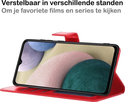 Samsung A12 Hoesje Bookcase Cover met Kaarthouder - Rood