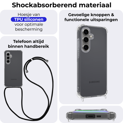 Samsung S24 FE Hoesje met Koord Backcover Shockproof - Transparant
