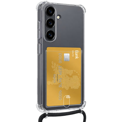 Samsung S26 Hoesje Kaarthouder met Koord Backcover Shockproof - Transparant