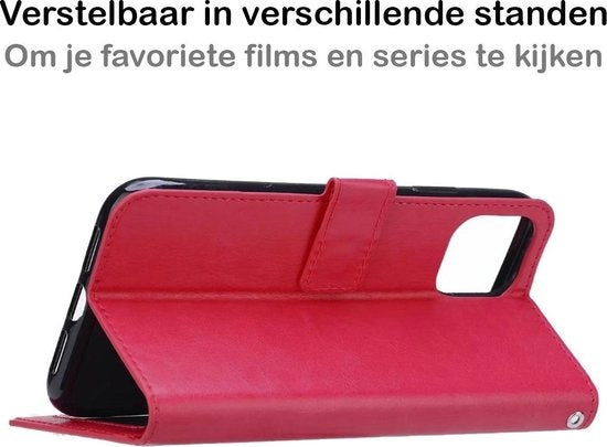 iPhone 12 Pro Hoesje Book Case Kunstleer - Donkerroze