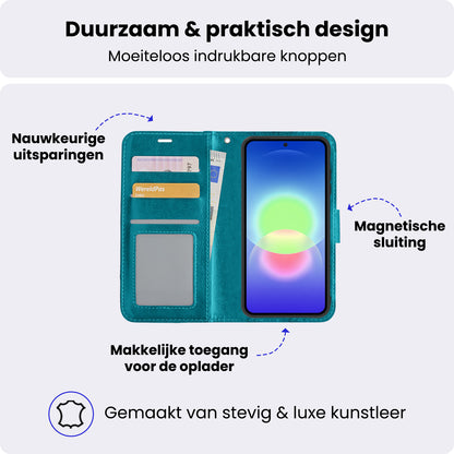 Samsung A27 Hoesje Bookcase Cover met Kaarthouder - Turquoise