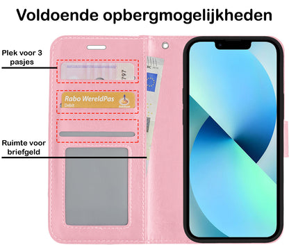 iPhone 14 Pro Max Hoesje Bookcase Cover met Kaarthouder - Lichtroze
