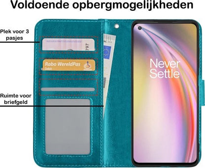 OnePlus Nord CE Hoesje Bookcase Cover met Kaarthouder - Turquoise