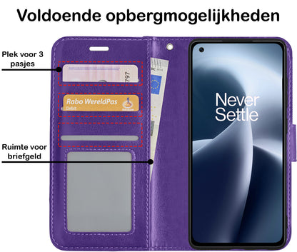 OnePlus Nord 2T Hoesje Bookcase Cover met Kaarthouder - Paars