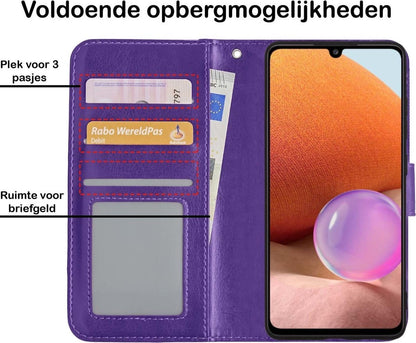 Samsung A32 4G Hoesje Bookcase Cover met Kaarthouder - Paars