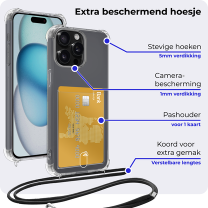 iPhone 11 Pro Hoesje Kaarthouder met Koord Backcover Shockproof - Transparant