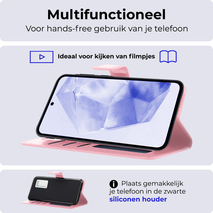 Samsung A35 Hoesje Bookcase Cover met Kaarthouder - Lichtroze