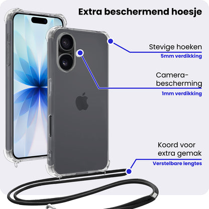 iPhone 17 Hoesje met Koord Backcover Shockproof - Transparant