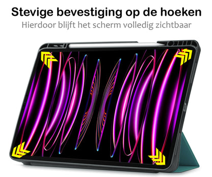 iPad Pro 2022 (12.9 inch) Trifold Bookcase Hoes met Penhouder voor Apple Pen - Donkergroen