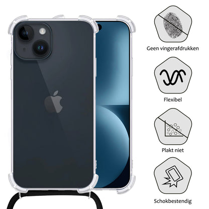 iPhone 15 Plus Hoesje met Koord Backcover Shockproof - Transparant