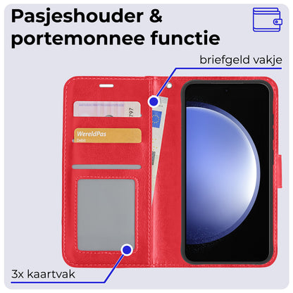 Samsung S23 FE Hoesje Bookcase Cover met Kaarthouder - Rood