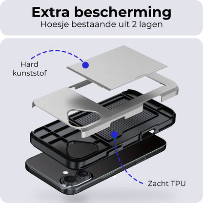 iPhone 16 Hoesje Kaarthouder Hard Case Shockproof - Grijs