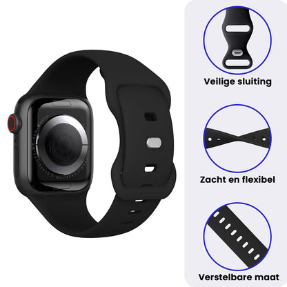 Apple Watch 1, 2, 3, 4, 5, 6, 7, 8, 9, SE - 38/40/41 mm Bandje Siliconen met verstelbare polsband - Zwart