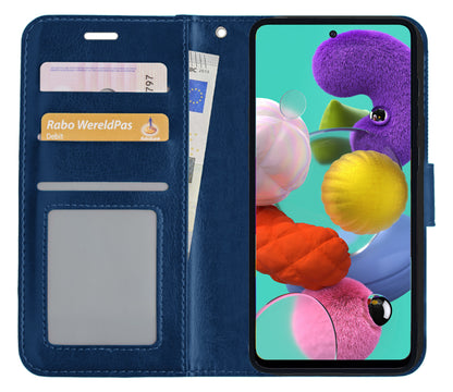 Samsung A51 Hoesje Bookcase Cover met Kaarthouder - Donkerblauw