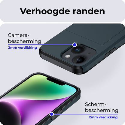 iPhone 14 Plus Hoesje Kaarthouder Hard Case Shockproof - Donkerblauw