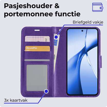 OnePlus Nord CE 4 Hoesje Bookcase Cover met Kaarthouder - Paars