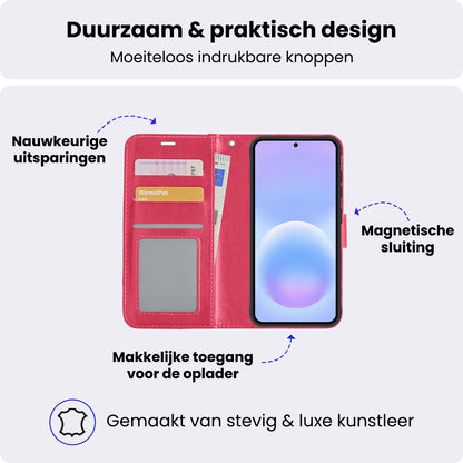 Samsung A57 Hoesje Bookcase Cover met Kaarthouder - Donkerroze