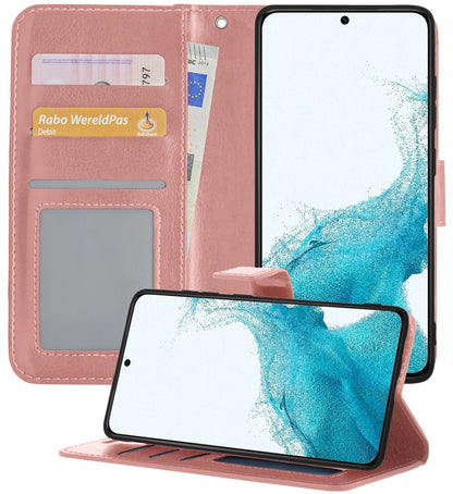 Samsung S22 Ultra Hoesje Bookcase Cover met Kaarthouder - Rosé goud