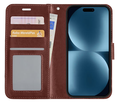 iPhone 15 Plus Hoesje Bookcase Cover met Kaarthouder - Bruin