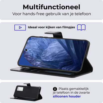 Google Pixel 8a Hoesje Bookcase Cover met Kaarthouder - Zwart