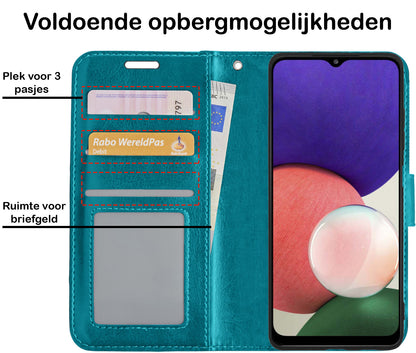 Samsung M22 Hoesje Bookcase Cover met Kaarthouder - Turquoise