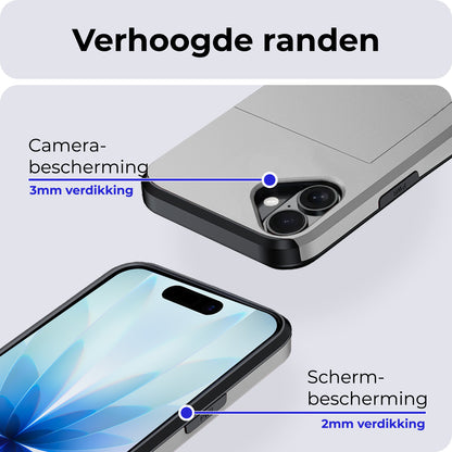 iPhone 17 Hoesje Kaarthouder Hard Case Shockproof - Grijs