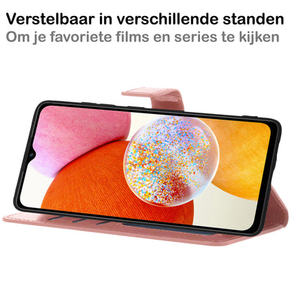 Samsung A14 Hoesje Bookcase Cover met Kaarthouder - Lichtroze
