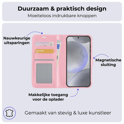 Samsung S24 Hoesje Bookcase Cover met Kaarthouder - Lichtroze